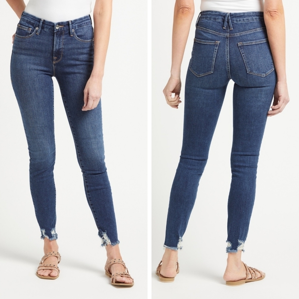 Good American Good Legs Chewed Hem skinny jeans blue distressed Women's Plus 18